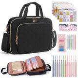 KOUDGY Bible Cover Case for Women Elegant Carrying Bag with Handles & Shoulder Strap Large Bible Storage Bag–Includes Bible Study Supplies Highlighters(Black, XL)