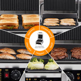 Bonnlo 811 Commercial Sandwich Make, 1800W Stainless Steel Countertop Panini Press Grill with Adjustable Temp 122°F–572°F, For Steak, Burgers, Home & Restaurant Use, 110V, Silver