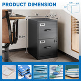 BYNSOE 2 Drawer File Cabinet with Lock Vertical Filing Storage Cabinet Office Home Steel Vertical File Cabinets for Letter Size File Cabinet Locked,Assembly Required