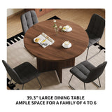 HIPIHOM Modern Round Dining Table Set for 4, 39.4" Walnut Kitchen Table with 4 PU Leather Chairs, 5-Piece Mid-Century Dining Room Set for Small Spaces, Pedestal Base