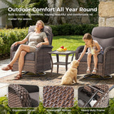 moosprr Luxury Patio Furniture Set with Fire Pit Table, Outdoor Furniture Set with High Back Swivel Chairs & 6-inch Thick Cushions, 8 PCS Fire Pit Patio Set for Yard, Deck, Poolside, Brown/Grey