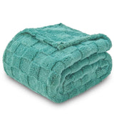 NEWCOSPLAY Super Soft Twin Blanket Mint Green Premium Silky Flannel Fleece 3D Checkered Lightweight Bed Blanket All Season Use (Mint Green Checkered, Twin(60"x80"))