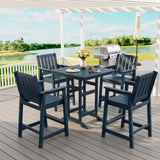 Garvee 5-Piece Outdoor Adirondack Bar Set, Patio Bar Table with 4 Bar Chairs, HDPE All-Weather Patio Bar Furniture Set with Umbrella Hole, for Balcony, Backyard, Poolside, Bistro