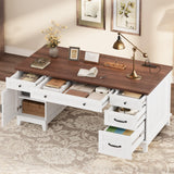 Executive Desk 60 Inch, Wooden Home Office Desk with Adjustable Storage Cabinet, Built-in Charging Port