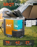 EKOJUCE 12 Volt Car Refrigerator, 58QT(55L) Electric Cooler, Dual Zone Portable Freezer with 12/24V DC & 100-240V AC