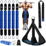 ALongSong Pull Up Assistance Bands with Foot Support Pedal - Upgrade Heavy Duty Resistance Bands Adjustable Weight/Height with 5x80Lbs Bands&Measured Strap for Strength Training Home Gym Core Workout