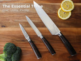 MERKEN 3-Piece Kitchen Knife Set – 8" Chef, 5" Utility, 3.5" Paring – High-Carbon Stainless Steel – Ultra Sharp – Pakkawood Handle – Gift Box