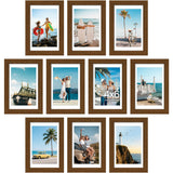 decorUhome 4x6 Picture Frame Set of 10, Display Photos 3.5x5 with Mat or 4x6 Unmatted for Picture Frames Collage Wall Decor, Brown