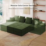 Living&Giving Cloud Sectional Couch for Living Room, Modular Boneless Couch with 1 Ottoman, Middle-seat Can Be Combined with Modular Sofa, Customizable Layout for Any Space, Green