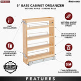 Rev-A-Shelf Pullout Base Cabinet Organizer, Adjustable Shelves for Full Height Kitchen or Vanity Cabinets, Maple Wood, 448-BC19-5C