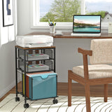 BOHDK Rolling File Cart with 3 Storage Drawers, Wood & Mesh Hanging File Folder Organizer with Wheels Under Desk, File Cabinets, Black