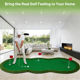 Golf Putting Green, 5x10ft Thickening Golf Putting Mat Professional Practice Training Mat with 3 Cups, 3 Flags and Realistic Turf, for Indoor Outdoor Home Backyard, Ideal Gift for Men Golfers Dad