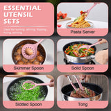 Homikit 15-Piece Kitchen Utensil Set, Silicone Cooking Utensils Spatula Set with Holder for Nonstick Cookware-Pink