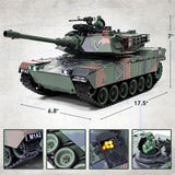 Supdex 1:18 RC Tank, 2.4Ghz M1A2 Remote Control Tank Model Toys, 15 Channel Battle Army Toy with Smoke, Light, Sound, Volume Switch, Military Toy for Adult and Kid that Shoots BBS