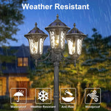 Luminzone 3-Head Outdoor Solar Lamp Post Lights with High Posts, Dusk to Dawn Remote Control Waterproof Exterior Pillar Lantern 3 Lighting Mode Modern Street Light for Garden Walkway