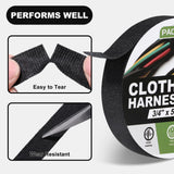 PACKKA Wire Harness Tape 3/4” x 50’ (3 Rolls) Self-Adhesive Fabric Tape Black Electrical Tape for Automotive Engines, Noise Dampening and Cable Protection