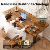 Veken 55 Inch Large Electric Standing Desk, Heights Adjustable, Sit to Stand Up, Work Home Office Computer Table for Study, Walking Pad, Writing, and Games, Wooden Desktop Desks, Brown