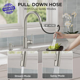FORIOUS Kitchen Faucet with Pull Down Sprayer, Classic Single Hole Kitchen Sink Faucet with Deck Plate, Brushed Nickel Single Handle, High Arc Stainless Steel for RV Bar Farmhouse Laundry Outdoor