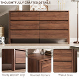 MAISONARIA Walnut 3-Piece Dresser Bedroom Set, 6 Drawers Dresser & 2 Drawer Nightstands with Hidden Handles, Wood Chest of Drawers for Bedroom, Living Room, Entryway