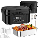 FERVINOW Cordless Electric Lunch Box for Adults – Battery-Powered Heated Lunch Box with 1.2L Stainless Steel Container, Timer Function, and Leak-Proof Food Warmer for Work, Travel & Office