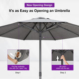 PURPLE LEAF Table Sun Umbrella 10 FT Round with Base Semi Auto Lift, Gray