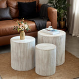 MOOLSUN Modern Nesting Coffee Table Round Wooden Drum End Tables for Small Space Living Room, Bedroom, Balcony, Office (A-Wood Color 2)