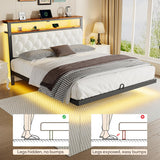 ChicZhiNest Queen Floating Bed Frame with Headboard, LED Floating Bed Frames with Charging Station and Upholstered Backrest, Storage Shelf, No Box Spring Needed, Easy Assembly, Noise-Free, Black