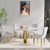 SSLine White Faux Marble Round Dining Table Set for 4 with Velvet Chairs