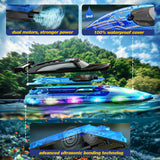 JOI MEW RC Boat for Kids with LED Lights, 2.4Ghz Remote Control Racing Boats for Ages 8-12,Toy Water Boat for Pools & Lakes with Waterproof,Rechargeable Battery, for Boys Girls Blue
