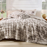 Wajade Fluffy King Comforter Set Tie-Dye Beige Soft & Fuzzy Faux Fur Comforter Luxury Lightweight Plush Bedding Set for Bedroom All Season