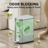 WFRWFR 2.6 Gal Bathroom Trash Can with Soft Close Stay Open Lid, Small Rectangular 10L Stainless Steel Waste bin for Narrow Space, Waterproof, Matte Silver
