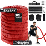 Battle Rope for Home Gym Workout - 1.5 Inch 30ft Heavy Weighted Training Exercise Ropes Fitness Equipment with Sleeve and Anchor Strap Kit for Outdoor Working Out - Red