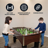 Hathaway Primo 56-In Foosball Table for Family Game Room - With Counterbalanced Players, E-Z Spin Bearings, Analog Scoring Units, Easy-Grip Handles & Adjustable Leg Levelers - Wood Grain Finish