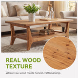 LITTLE TREE Solid Wood Coffee Table, 47-Inch Living Room Center Table with Shelf, 2-Tier, Smooth Corners, Child-Friendly, Easy Assembly, Brown