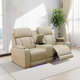 MOOLSUN Living Room Furniture Set Faux Leather Recliner Sofa Set Furniture with Charging/Storage/LED Reclining for Home Theater/Office（C-Beige Leather,Loveseat）