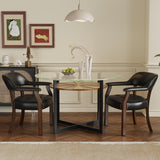 LEEMTORIG Faux Leather Dining Chairs with Arms, Solid Wood Dining Chair with Supportive Back, Game Poker Table Chairs, Boss Caption's Chairs Office Desk Chairs, Cherry Walnut Legs & Black PU NX173D