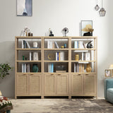 SICOTAS 71" Tall Rattan Bookshelf with Doors for Living Room Library