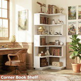 Besiost Corner Book Shelf, 6-Shelf Corner Bookshelf for Small Corner Spaces, L-Shape Bookcase