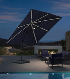 PURPLE LEAF Cantilever Patio Umbrella 10' x 10' with Solar LED Light, Navy