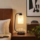 Mieloxiy Modern Industrial Table Lamp, Marble Pattern Glass Shade Desk Lamp with C-Shaped Black Metal Base, Bedside Nightstand Lamp for Bedroom, Living Room, Office, E26 Base