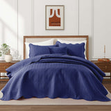 MOONLIGHT20015 8 Pack Quilt King Size Bedding (106" x 96") - Bulk Wholesale for Hotels, Guest Bedroom & Airbnbs - Lightweight Microfiber Reversible Embossed Quilts Bedspread (Navy)