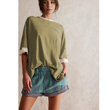 Songling Womens 3/4 Length Sleeve Casual Loose Fit Summer Tee Shirt Basics Cotton t Shirts Trendy Tops Green