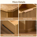 Lerivos Modern Fluted Nightstand Set of 2 with 3 Drawers, 22.8" Wide Wooden Bedside Table in Natural Oak, Faux Marble Top, Metal Handle, Curved Silhouette Design for Bedroom, Living Room, Office