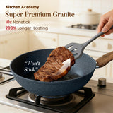 Kitchen Academy Pots and Pans Set Non Stick - 12 Piece Induction Kitchen Cookware Sets, Blue Granite Nonstick Cooking Pans Set