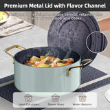 Nuwave Lux LE 13Pc Ceramic Cookware Set with Elegant Gold Handle, PFAS Free