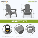 nevilywood Folding Adirondack Chairs Set of 4, HDPE Cup Holders, Grey