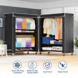 ULIFHOME P8C Max Heavy Duty Clothes Rack（With Extended Width Design） Rolling Clothing Racks for Hanging Clothes with Lockable Wheels，51.2"W x 15.8"D x 80.5"H，Load 700LBS，Black Rack with Black Cover