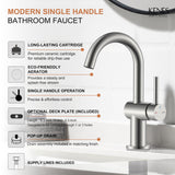 KENES Brushed Nickel Bathroom Faucet Single Handle Modern Prep Wet Bar Sink Faucet Bathroom Sink Faucets with Drain Assembly & Deck Plate, Farmhouse RV Camper Outdoor Utility Faucet, KE-9005B