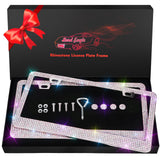 [2 Pack] AB Bling License Plate Frames - 1200+ Hand-Set Iridescent Rainbow Crystals - Rust-Proof Stainless Steel, 100% Street Legal - Girly Car Accessories Gifts for Women (Placas de Carro Mujer)