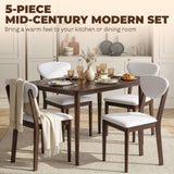 5-Piece Dining Table Set for 4, Mid-Century Modern Kitchen Table and Chairs with Padded Seats and Backrests